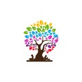 Colorful Tree with children read book dream Logo vector template, Illustration symbol, Creative design Royalty Free Stock Photo