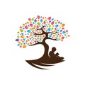 Colorful Tree with children read book dream Logo vector template, Illustration symbol, Creative design Royalty Free Stock Photo