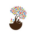 Colorful Tree with children read book dream Logo vector template, Illustration symbol, Creative design Royalty Free Stock Photo