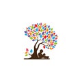 Colorful Tree with children read book dream Logo vector template, Illustration symbol, Creative design Royalty Free Stock Photo