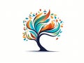 A colorful tree logo icon in hand-drawn style Royalty Free Stock Photo