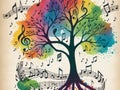 A Colorful Tree With Musical Notes Around It. Generative AI Royalty Free Stock Photo