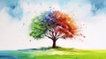 Colorful Tree Painting: Realistic, Joyful, And Symbolic Artwork Royalty Free Stock Photo