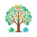 Colorful Tree with Puzzle Pieces: Symbol of Growth, Unity and Problem-Solving concept Royalty Free Stock Photo