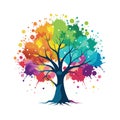 Colorful Tree with Rainbow Splatters for Abstract Art and Creative Design Projects Royalty Free Stock Photo