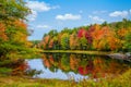 Colorful tree reflections in pond on a beautiful autumn day in New England