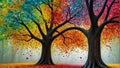 Colorful tree stretches its branches adorned with vibrant leaves