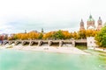 Colorful trees at the Isar by Lehel in Autumn in Munich Royalty Free Stock Photo