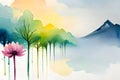 colorful trees on the isolated background, ai art