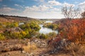 Colorful Trees and River - beautiful sunny autumn day, panoramic Royalty Free Stock Photo