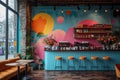 A colorful trendy coffee shop decked out for Easter Royalty Free Stock Photo