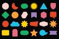 Colorful trendy and isolated random shapes empty sticker and labels icons set on black