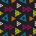 Colorful Triangles Shape Ornament. Triangular Geometric Seamless Pattern Design Template. Yellow Green, Light Blue, Pink , Orange Royalty Free Stock Photo