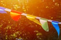 Colorful triangular flags of decorated celebrate outdoor party sunlight Royalty Free Stock Photo