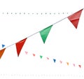 Colorful triangular Flags Hanging in the white sky outdoor Royalty Free Stock Photo