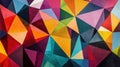 Colorful triangular patterns create a striking geometric abstraction, showcasing a dynamic interplay of hues and shapes