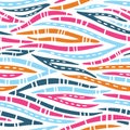 Colorful Tribal Abstract Hand Drawn Wavy Vector Seamless Pattern. Zebra Animal Skin. Bright Trendy Fashion Print