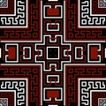 Colorful tribal ethnic seamless pattern. Square frames, borders. Vector black white red background. Greek key, meanders. Abstract Royalty Free Stock Photo