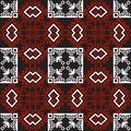 Colorful tribal ethnic seamless pattern. Square frames. Vector black white red background. Greek key, meanders. Abstract geometric Royalty Free Stock Photo