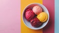 Colorful Trio of Scooped Ice Cream on Pastel Background