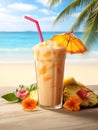 Colorful tropic cocktail over ocean background. Suitable for posters, banners, covers and other ad purposes. Holidays set with Royalty Free Stock Photo