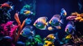 Colorful tropical discus fish gracefully navigate vibrant coral reefs, Ai Generated Royalty Free Stock Photo