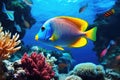 Colorful tropical fish swimming in the deep blue waters of the Red Sea, Tropical fish on coral reef in ocean. Underwater scene, AI