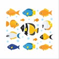 Colorful Tropical Fish Vector Illustration Set Royalty Free Stock Photo