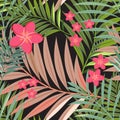 Colorful tropical flower, plant and leaf pattern background