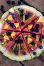 Colorful tropical fruit watermelon pizza