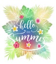 Colorful Tropical Leaves Say Hello To Summer Lettering