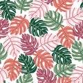 Colorful Tropical Monstera Leaves Seamless Pattern Background Royalty Free Stock Photo