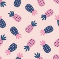 Colorful tropical pineapples hand drawn vector illustration. Abstract fruit seamless pattern for kids.