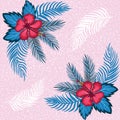 Colorful tropical seamless pattern with hibiscus flowers and palm leaves Royalty Free Stock Photo