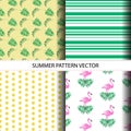 Colorful Tropical Seamless Vector Floral Summer Background Leave and Pink Flamingo Pattern Vector