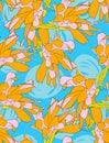 Colorful Tropical Seamless Vector Pattern with Orange Magnolias.