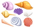 Colorful tropical shells underwater icon set frame of sea shells, illustration.Summer concept with shells and sea stars. Ro Royalty Free Stock Photo