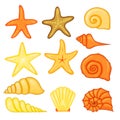 Colorful tropical shells underwater icon set frame of sea shells, vector illustration.Summer concept with shells and sea stars. Royalty Free Stock Photo