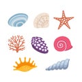 Colorful tropical shells underwater icon set. Vector illustration. Royalty Free Stock Photo