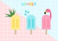 Colorful tropical theme ice cream party on pattern background