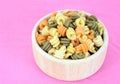 Colorful trottole pasta shape