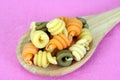 Colorful trottole pasta shape