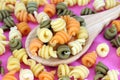 Colorful trottole pasta