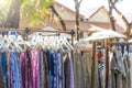 Colorful trouser at outdoor market in Thailand, tropical style fashion