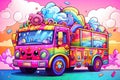 a colorful truck with a bunch of stuff on top of it. generative ai