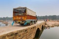 Colorful truck passing over the bridge in Orchha Royalty Free Stock Photo