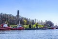 Colorful Tugboats Westerplatte Monument Port Motlawa River Gdansk Poland Royalty Free Stock Photo