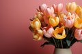 Colorful tulip bouquet graces yellow backdrop Royalty Free Stock Photo