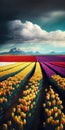 Colorful Tulip Fields Vibrant Blooms Landscape Mobile Wallpaper. Generative AI