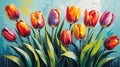 colorful tulip flower close-up pastel oil pallet knife paint painting on canvas Generative A Royalty Free Stock Photo